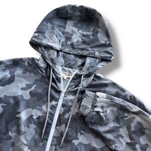 Pink Republic Womens XL Grey Camo Full Zip Hooded Lightweight Windbreaker Jacket